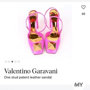 Valentino Garavani Neon Pink Patent Leather Stud Block Heel Sandal New